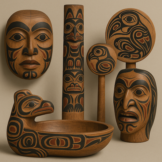Salish masks and carvings
